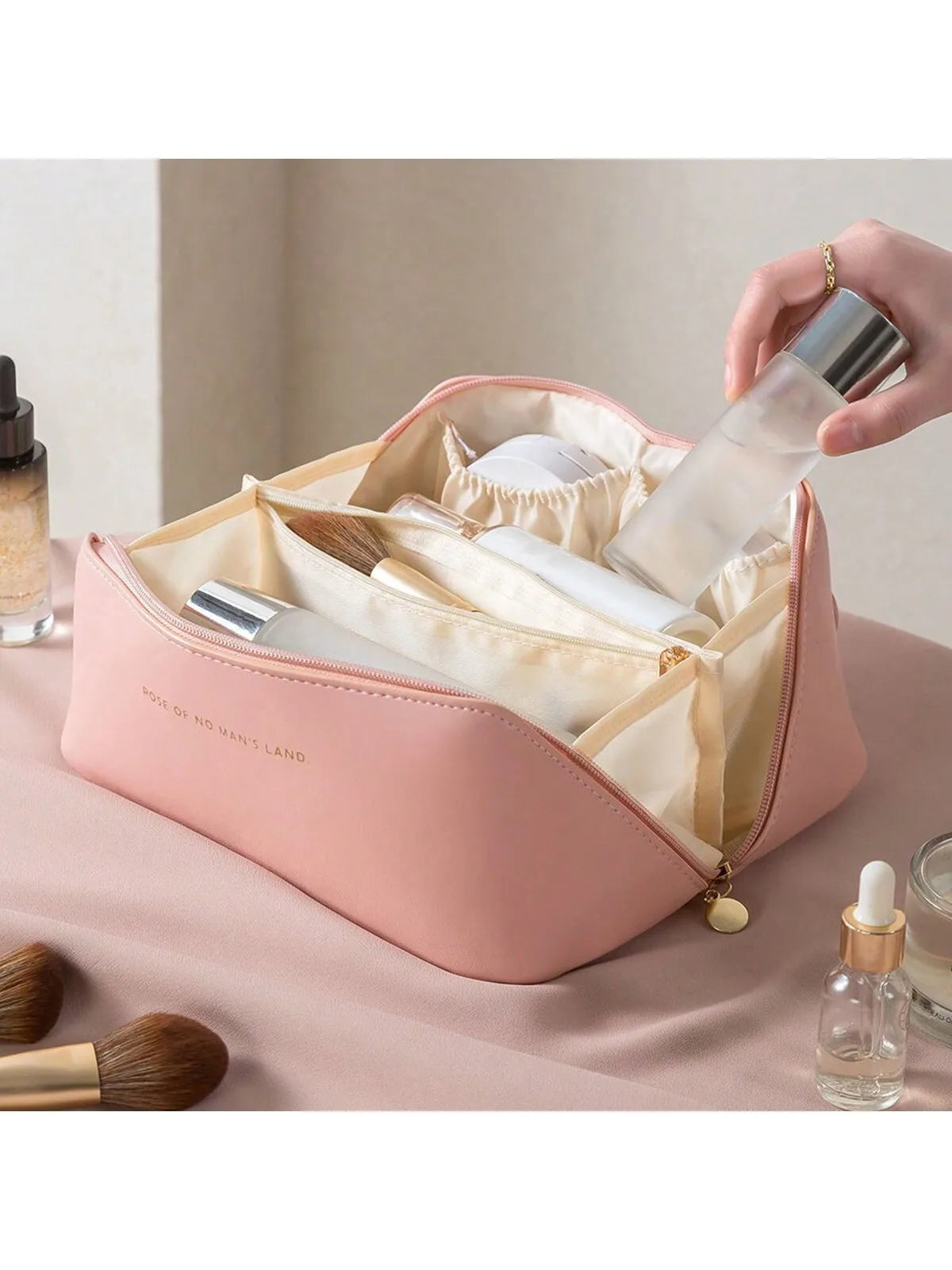 Large Capacity Portable Leather Travel Cosmetic Bag