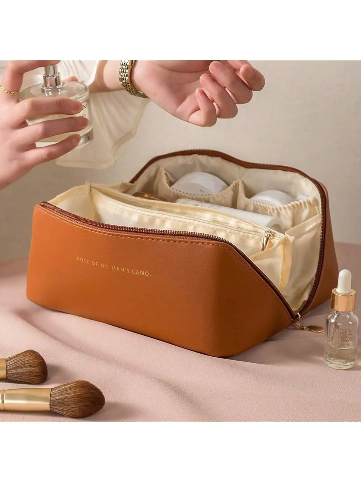 Large Capacity Portable Leather Travel Cosmetic Bag