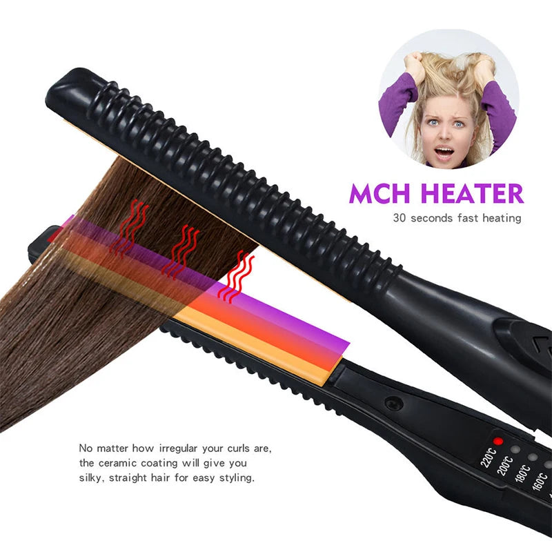 2-in-1 Adjustable Temperature Flat Iron Hair Straightener