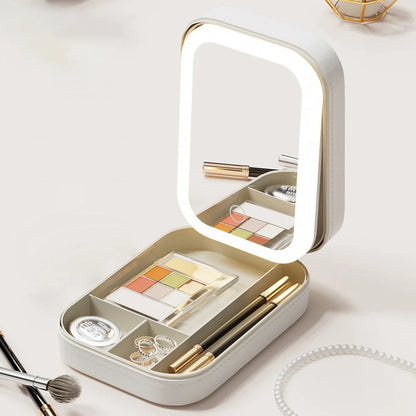 LED Mirror Travel Makeup Case Portable Cosmetic Box