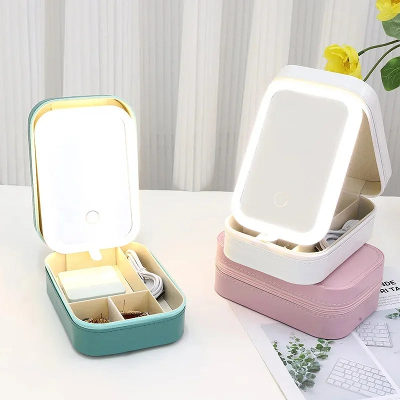 LED Mirror Travel Makeup Case Portable Cosmetic Box