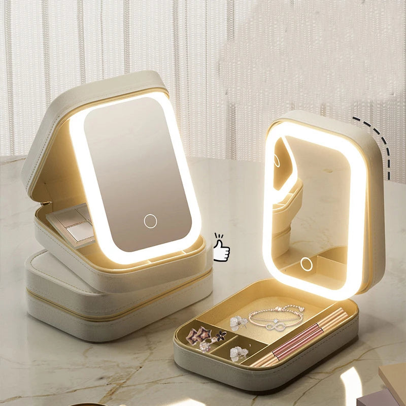 LED Mirror Travel Makeup Case Portable Cosmetic Box