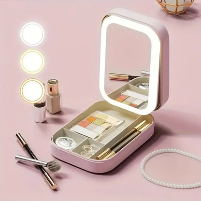 LED Mirror Travel Makeup Case Portable Cosmetic Box